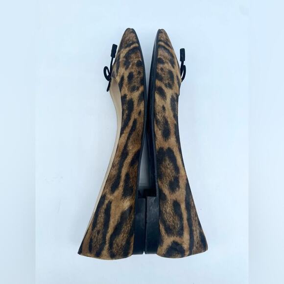 Prada Black Brown Leopard print calf hair Pointed toe ballet flats EU 39.5 - Picture 9 of 11